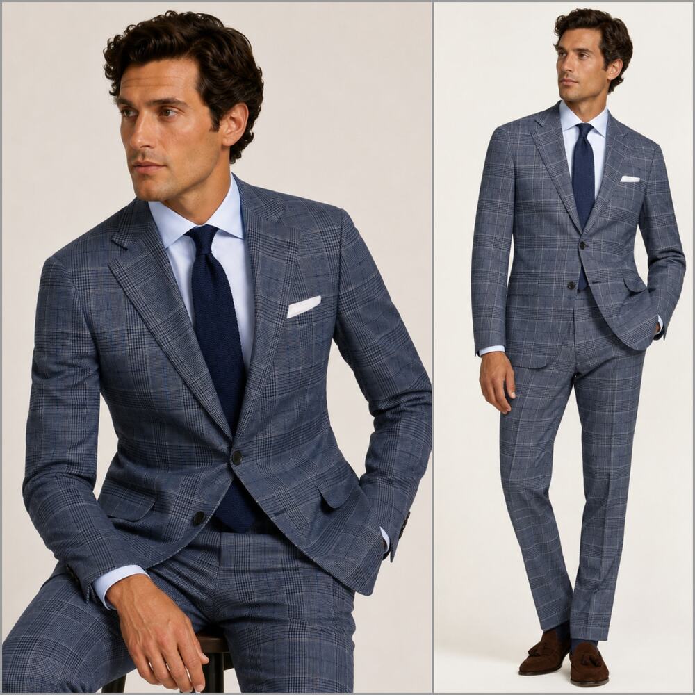 Suitsupply Lazio Suit Wool Cashmere Blue Glen Plaid E.Thomas 2 Piece 40S
